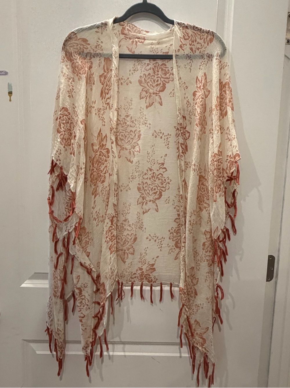 Boho Floral Fringe Kimono - Cream and Rust